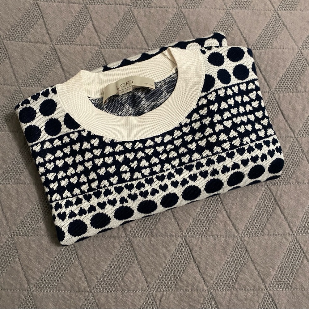 LOFT Petite Navy and Cream Sweater XSP